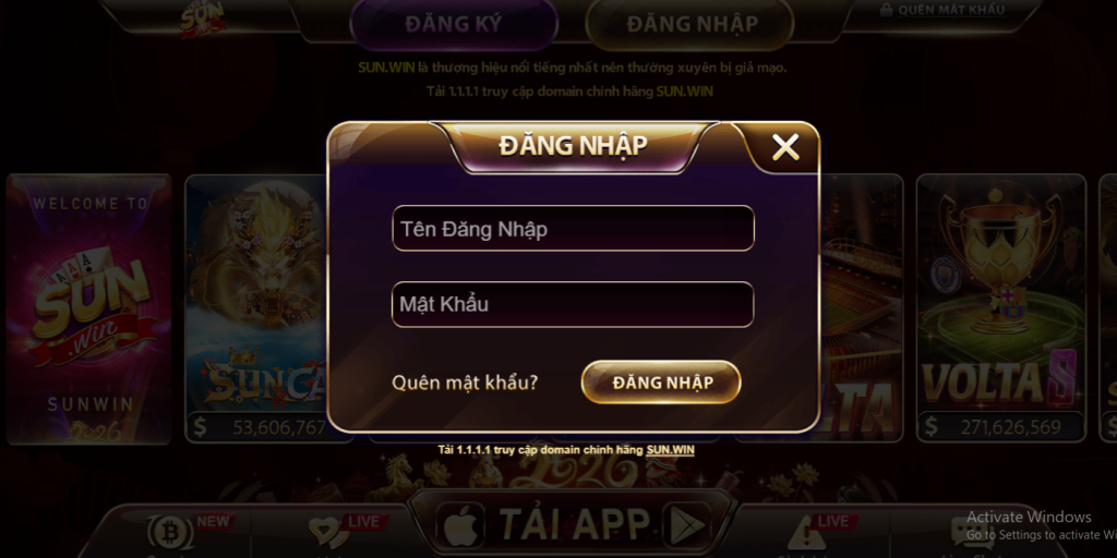 Người chơi điền các thông tin để đăng nhập Sunwin