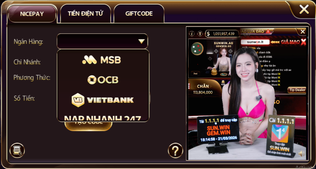 Hướng dẫn nạp tiền tại Sunwin qua Nicepay 